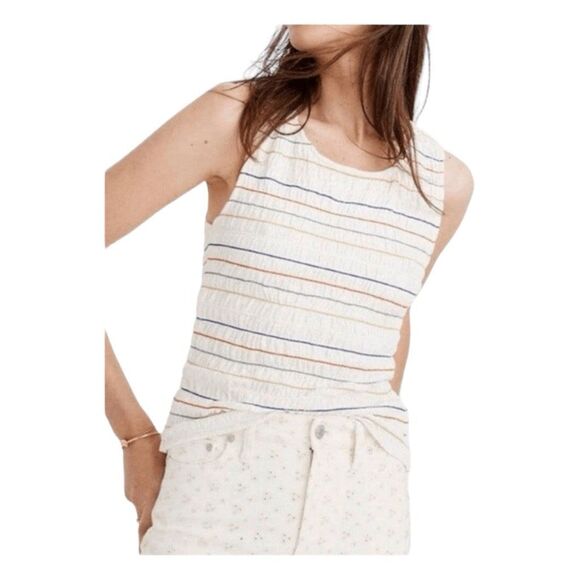 Madewell Texture & Thread Rainbow Stitch Tank Top Smocked Sleeveless Scoop Neck - Picture 1 of 10